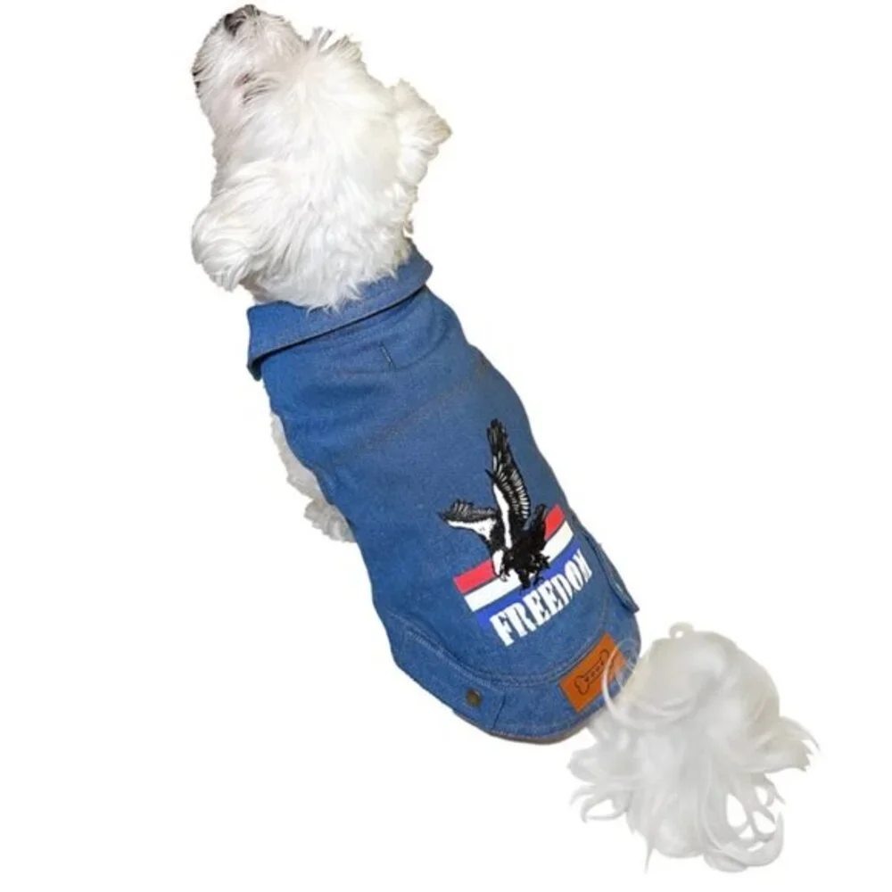 New Woof‎ Dog Pet Vest Size Large Denim Flag & Eagle NWT